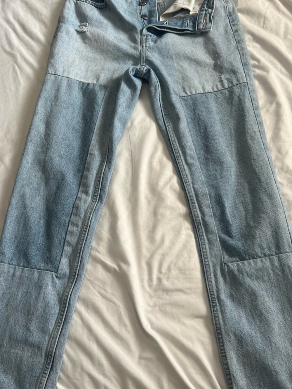 Everlane Women's Light Blue Patchwork Straight-Leg Jeans